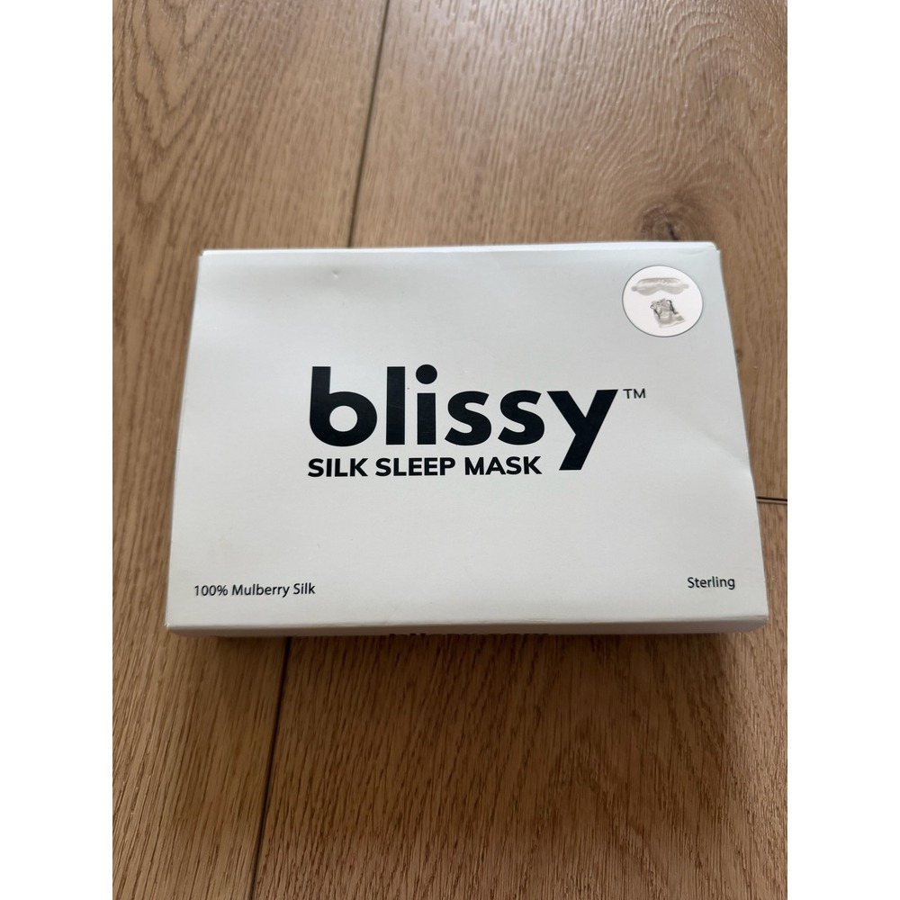 Blissy 100% Mulberry Silk Sleep Mask Sterling Silver with Pouch and Box O/S